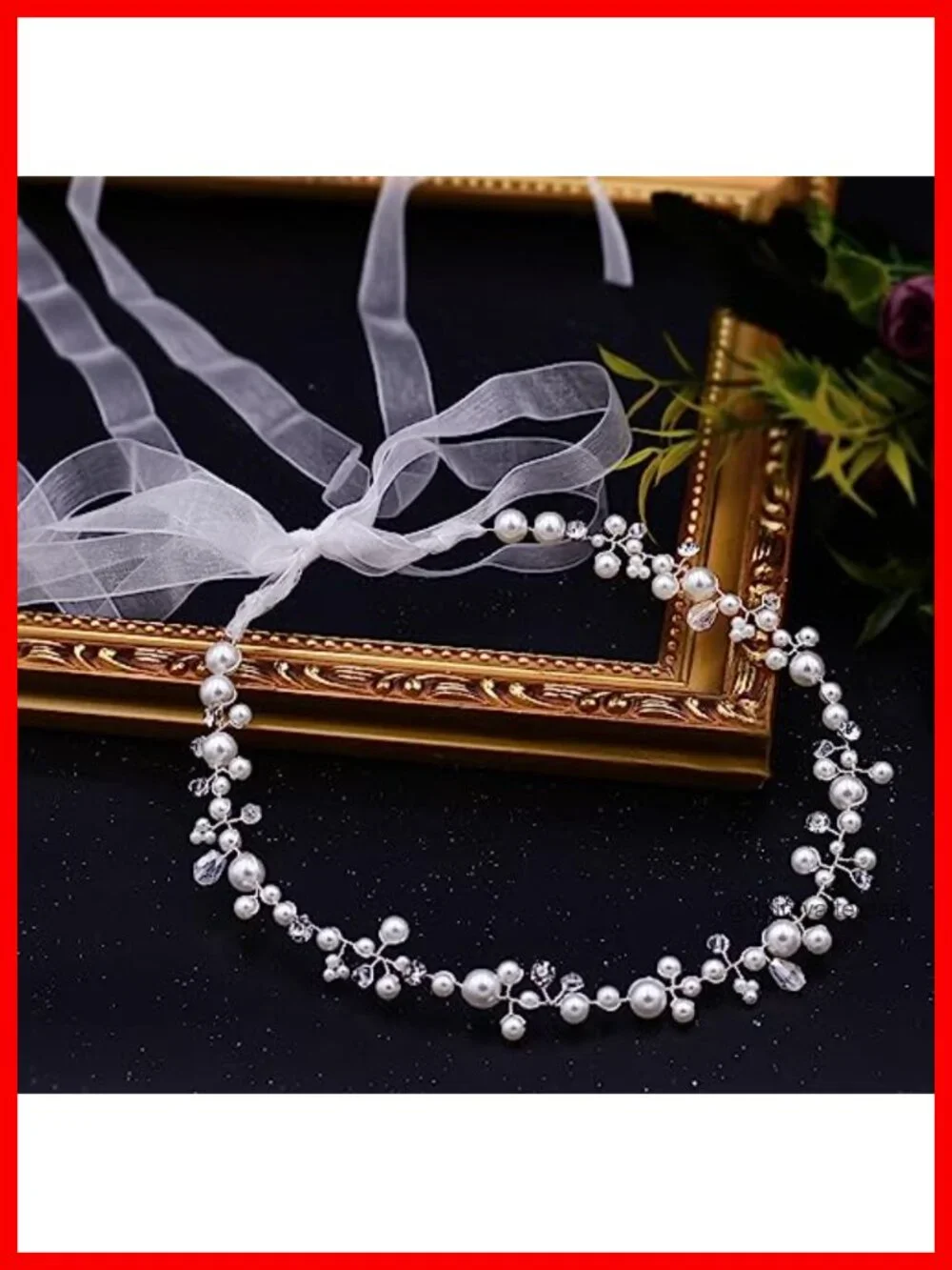 Pearl and Crystal Headband Hair Vine for Bridal Wedding Headpiece